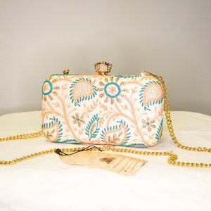 Ada Designer Chikan Studio Cream Silk Clutch Purse